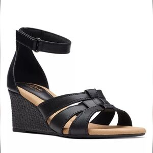 Clarks Kyarra Joy Ankle-Strap Woven Wedge Sandals SIZE 8 1/2 W WOMENS NWT